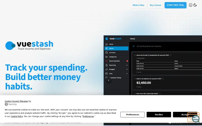 Screenshot of VueStash: Track income and expenses