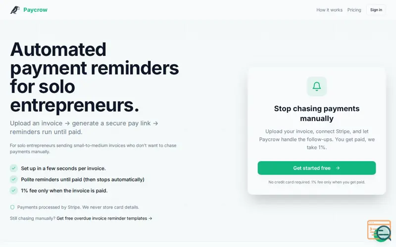 Screenshot of PayCrow