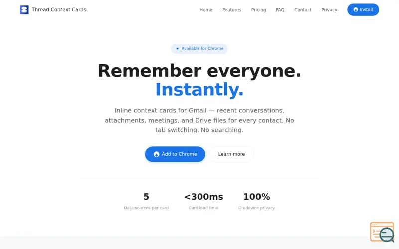 Screenshot of Thread Context Cards — Context for Gmail