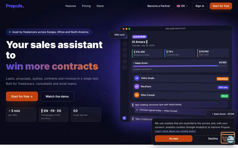 Screenshot of Propuls — L'assistant commercial des freelances