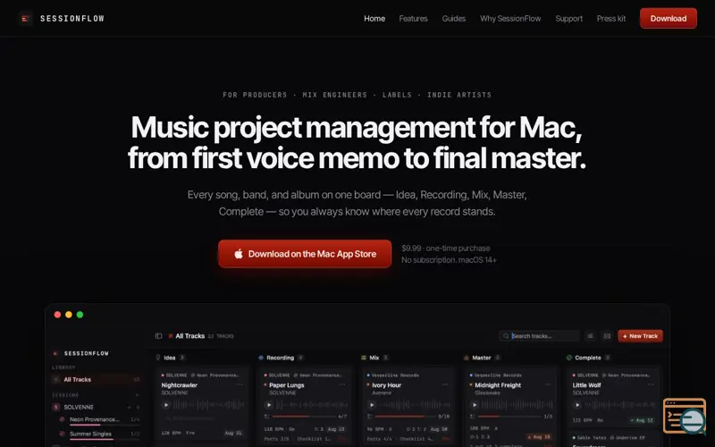Screenshot of SessionFlow — Song tracker for the Mac