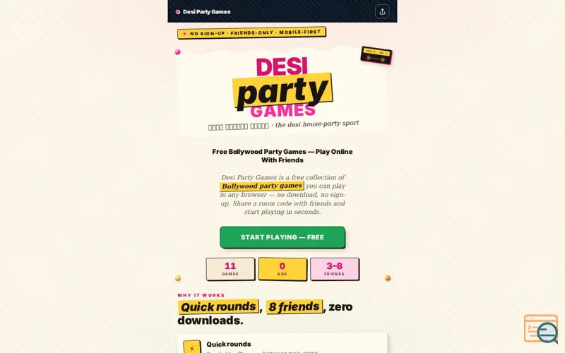 Screenshot of Desi Party Games, a launch using Parse Platform