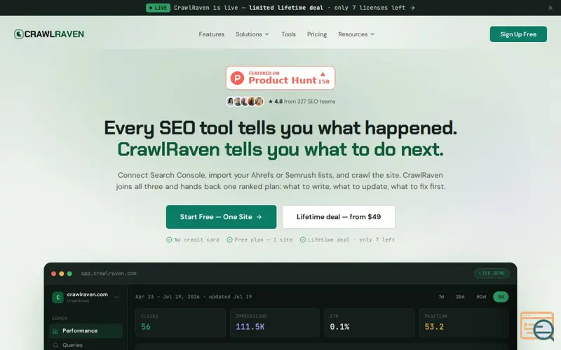 Screenshot of CrawlRaven, a launch using MicroLaunch