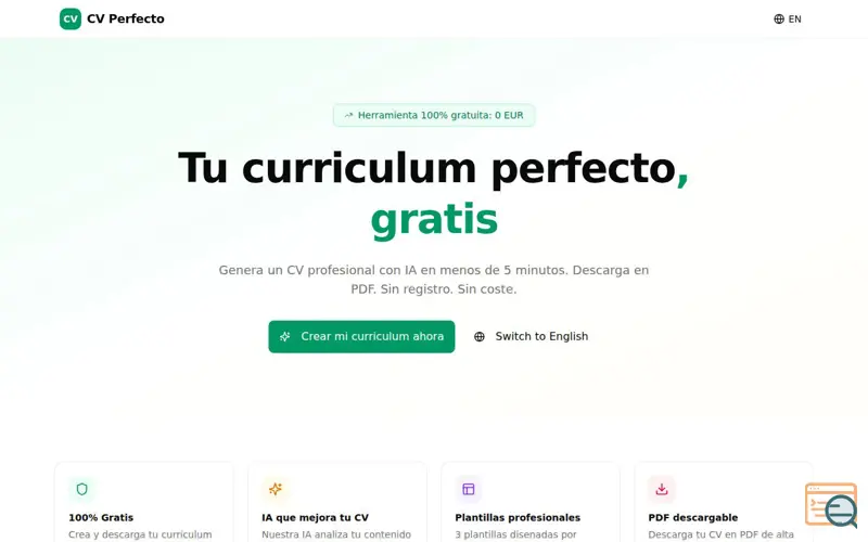 Screenshot of CV Perfecto