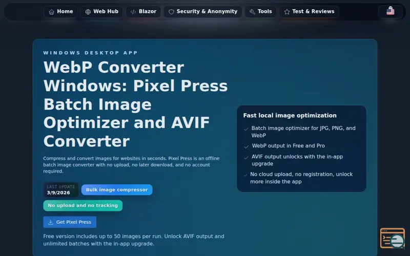 Screenshot of Pixel Press, a launch using Blazor