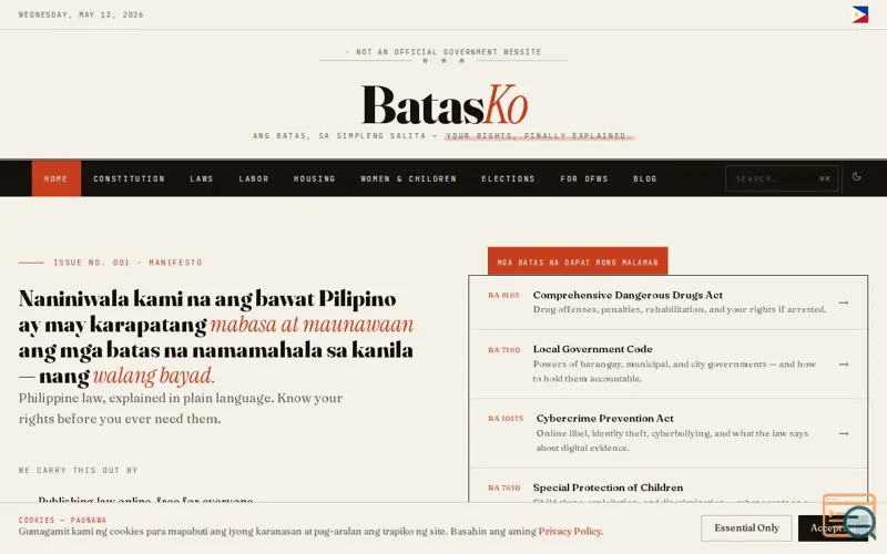 Screenshot of BatasKo — Your Rights, Simply Explained