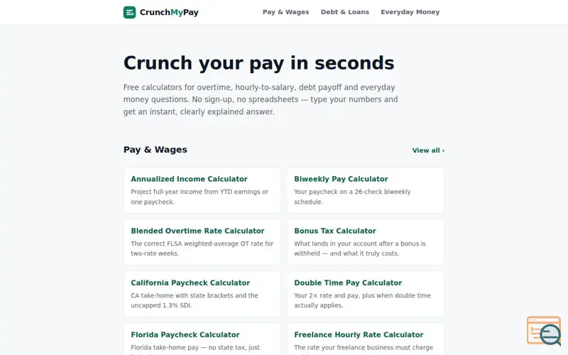 Screenshot of CrunchMyPay