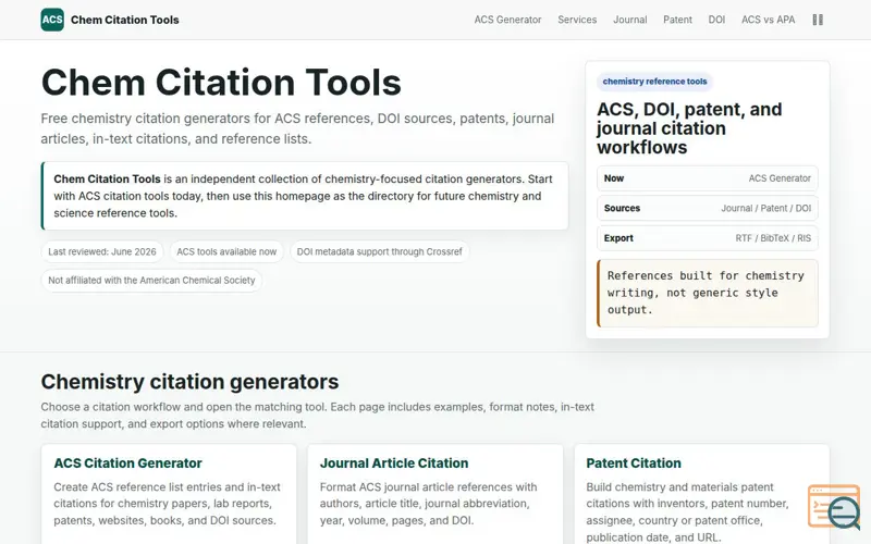 Screenshot of Chem Citation Tools