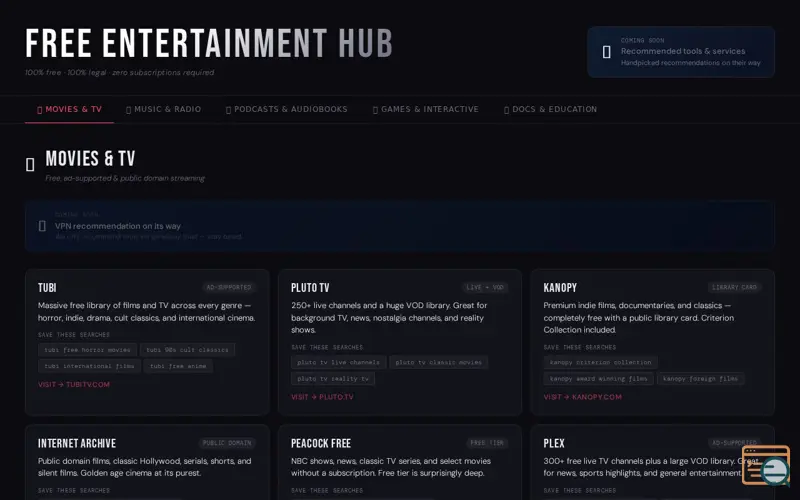 Screenshot of Free Entertainment Hub