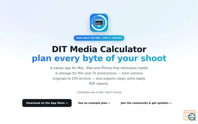 Screenshot of DIT Media Calculator , a launch using Web4U
