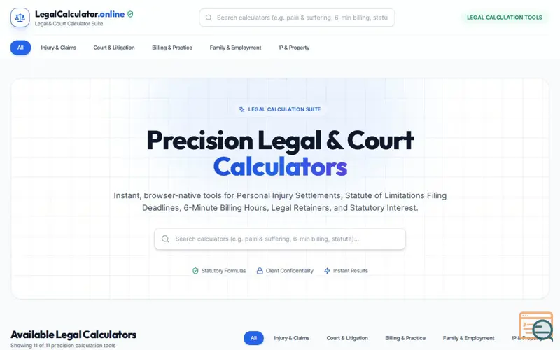 Screenshot of LegalCalculator.online