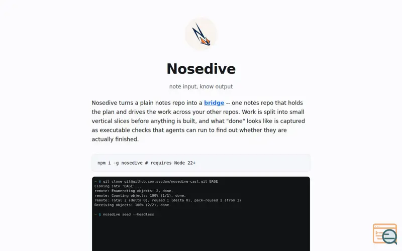 Screenshot of Nosedive, a launch using Asciinema