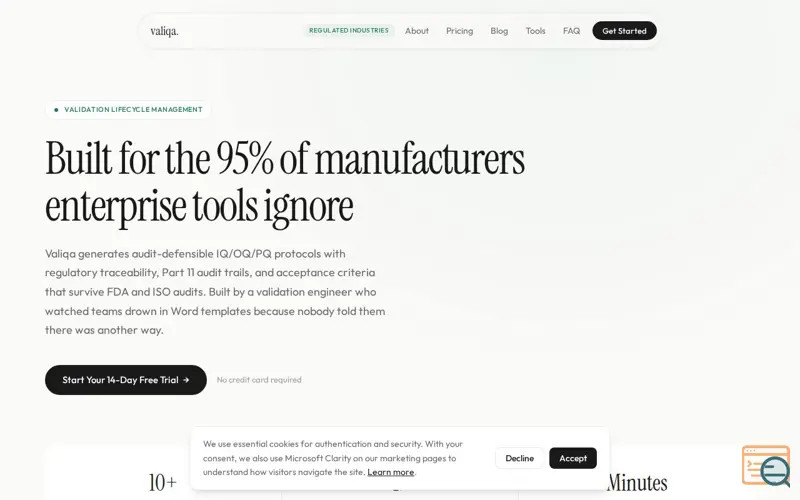 Screenshot of Valiqa
