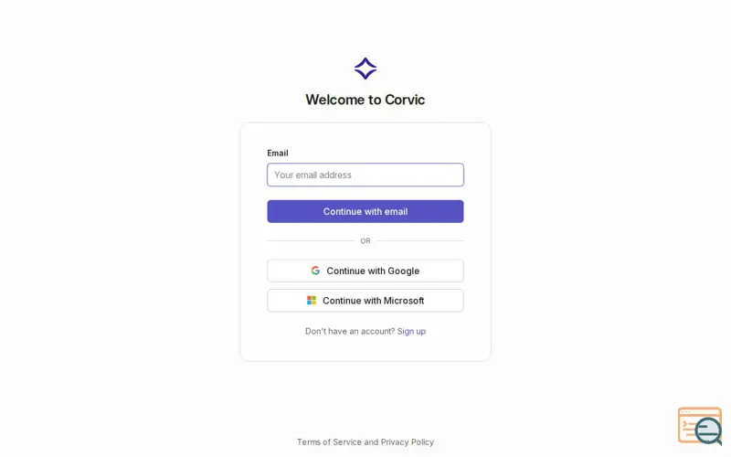 Screenshot of Corvic AI , a launch using Riff
