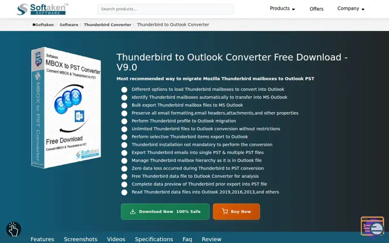 Screenshot of Softaken Thunderbird 2 Outlook Converter