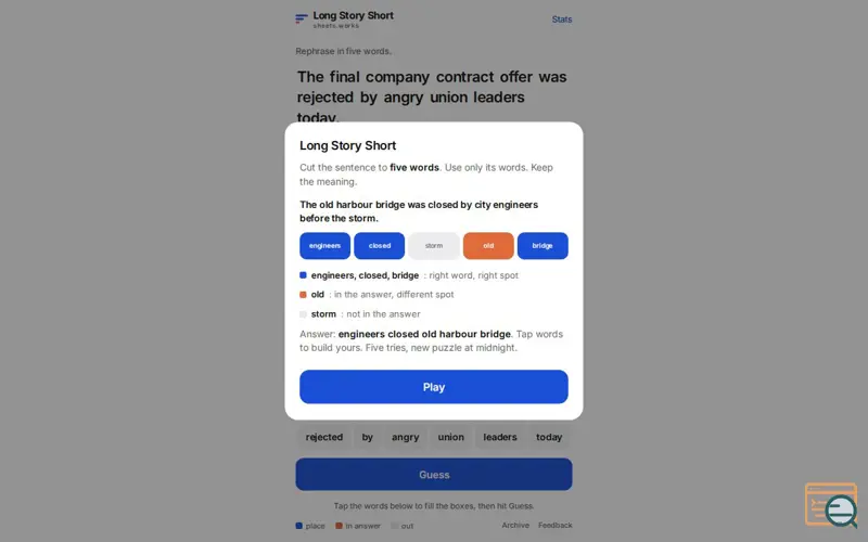 Screenshot of Long Story Short · sheets.works
