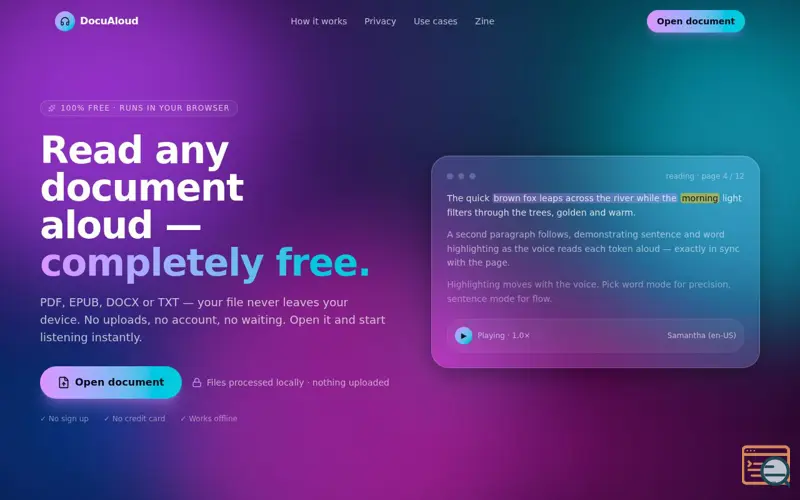 Screenshot of DocuAloud
