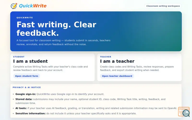 Screenshot of QuickWrite