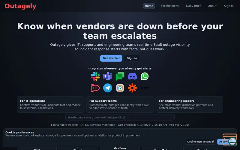 Screenshot of Outagely