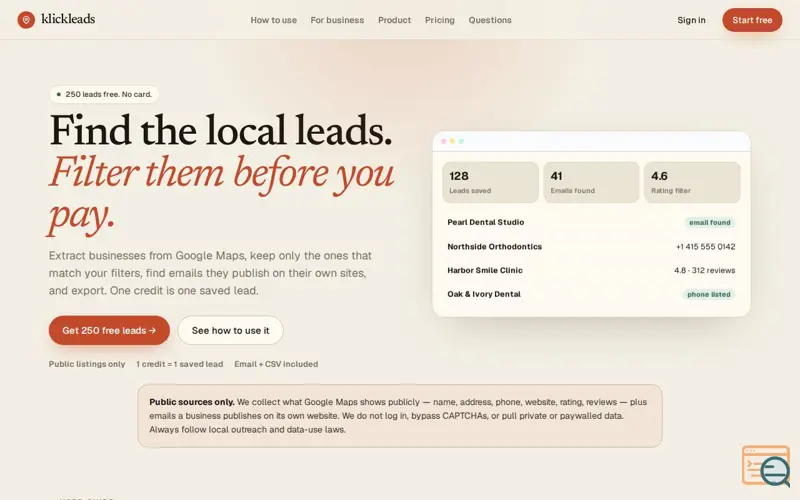 Screenshot of klickleads
