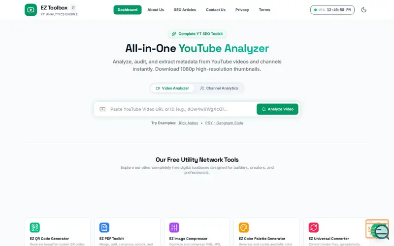 Screenshot of EZ Toolbox — YT Analyzer & thumbnail dwn