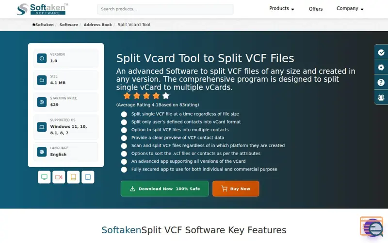 Screenshot of Softaken Split vCard 