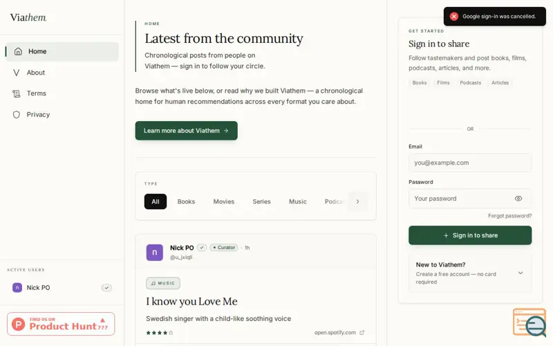 Screenshot of Viathem