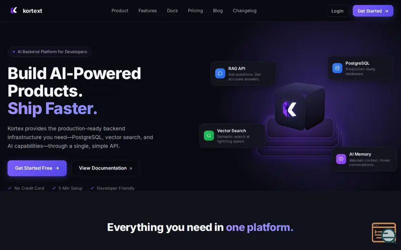 Screenshot of Kortex — Build AI-Powered Products. Ship Faster.