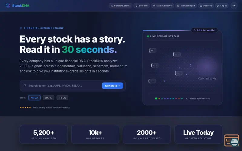 Screenshot of StockDNA — Know a Stock at a Glance