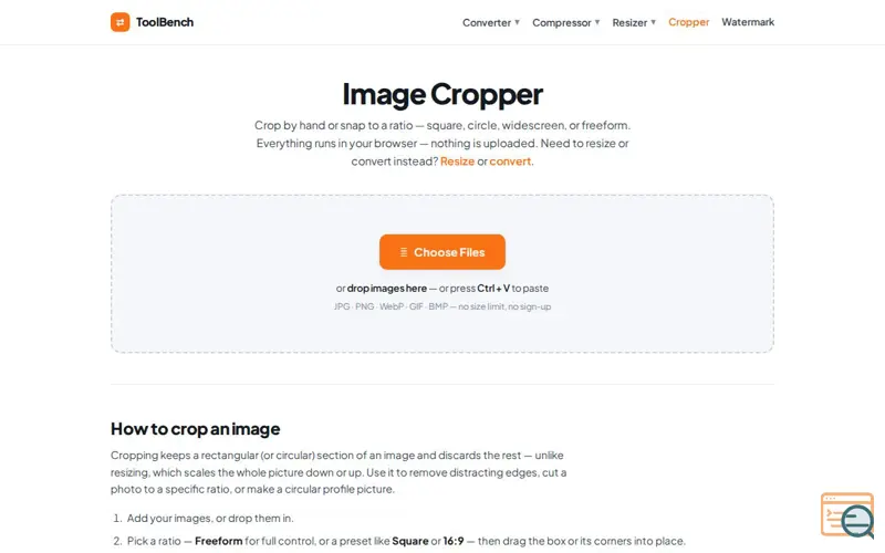 Screenshot of ToolBench cropper, a launch using SmolHunt