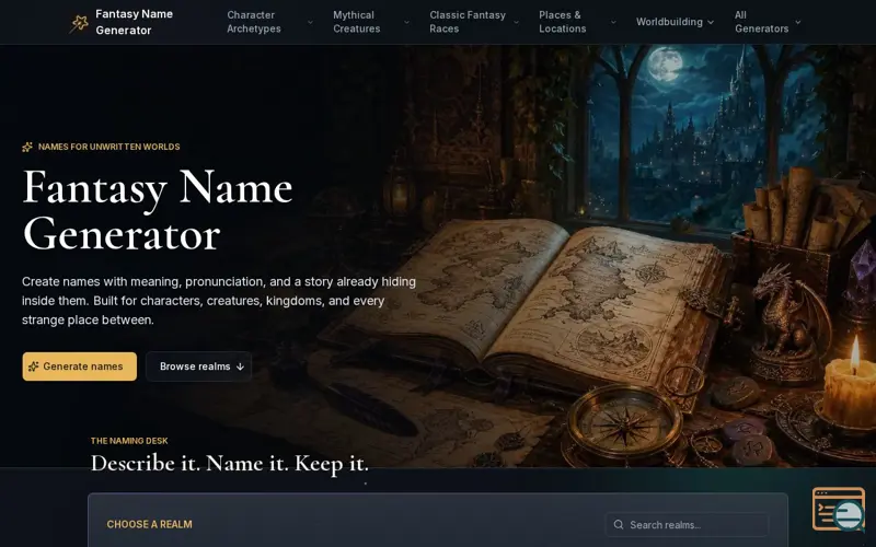 Screenshot of Fantasy Name Generator
