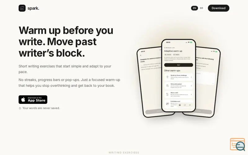 Screenshot of Spark: warm-up before writing