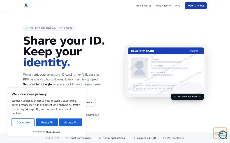 Screenshot of Kavrylo — Watermark Before Sharing