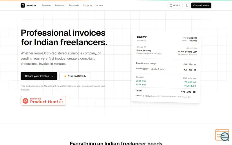 Screenshot of Invoice for Indian Freelancers