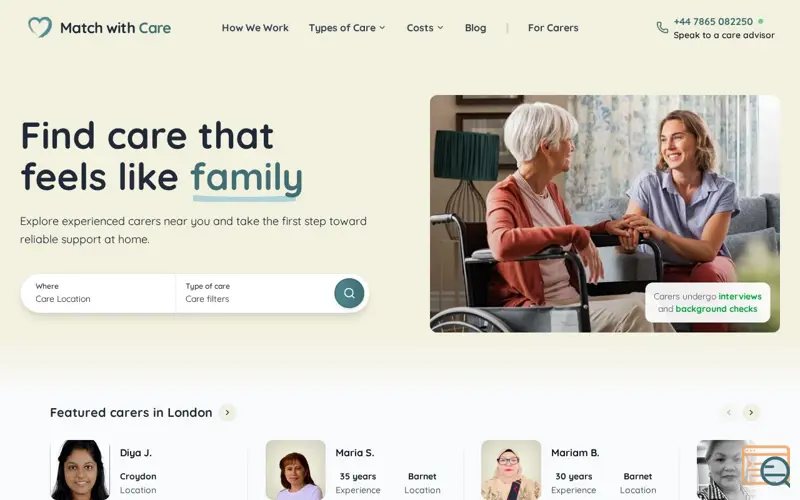Screenshot of Match with Care