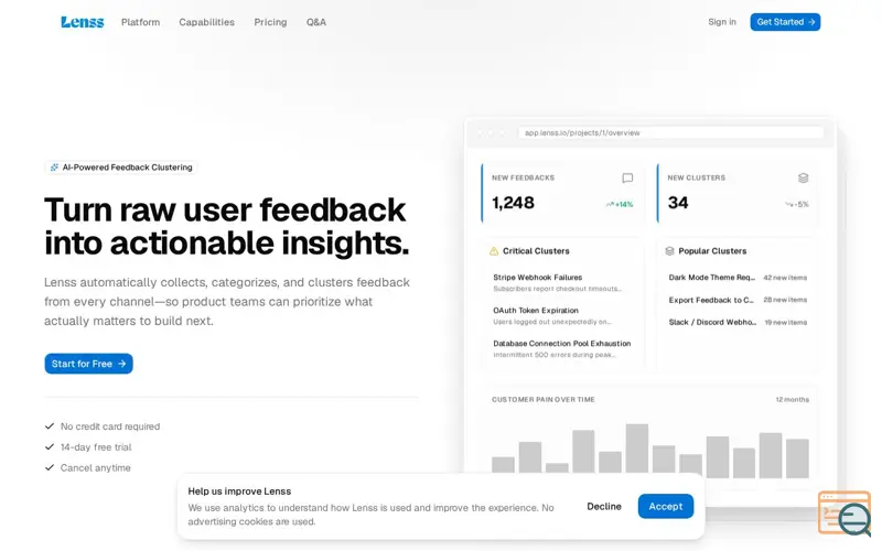Screenshot of Lenss - Turn raw user feedback into actionable insights.