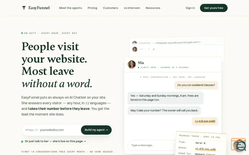 Screenshot of EasyFunnel, a launch using Hashnode
