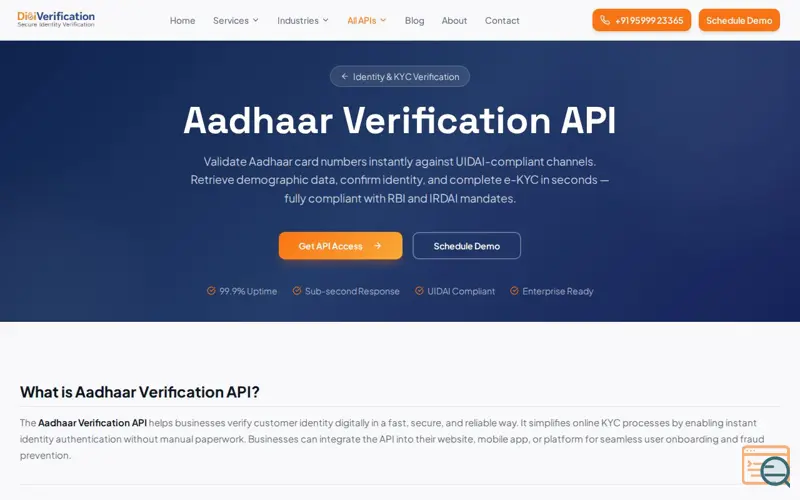 Screenshot of Aadhaar Verification API India