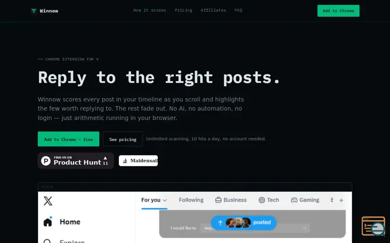 Screenshot of Winnow — Reply to the right posts.