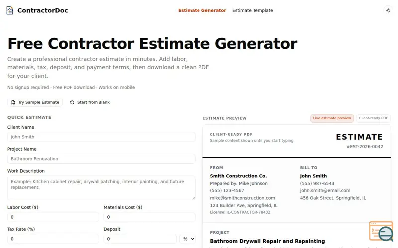 Screenshot of ContractorDoc