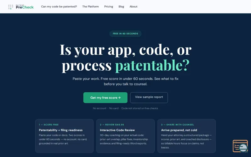 Screenshot of Patent PreCheck