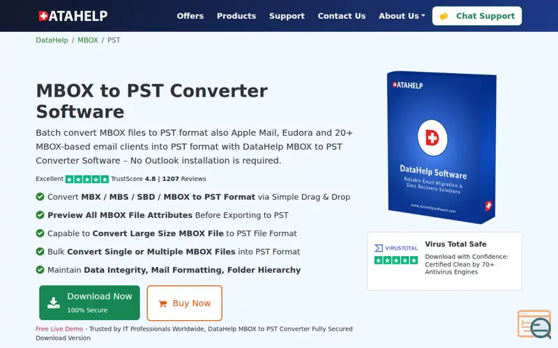Screenshot of DataHelp MBOX to PST Converter Software
