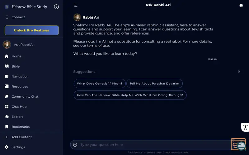 Screenshot of Rabbi AI