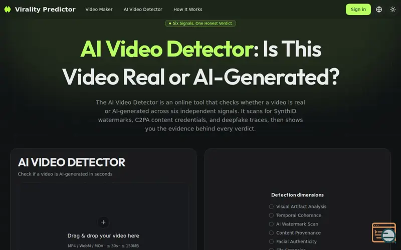 Screenshot of AI Video Detector