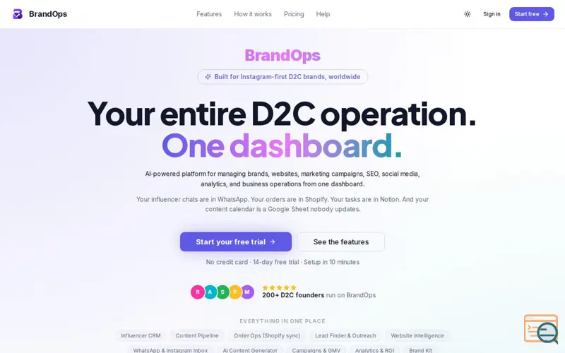 Screenshot of BrandOps — D2C Brand Operations Platform for Instagram-First Founders