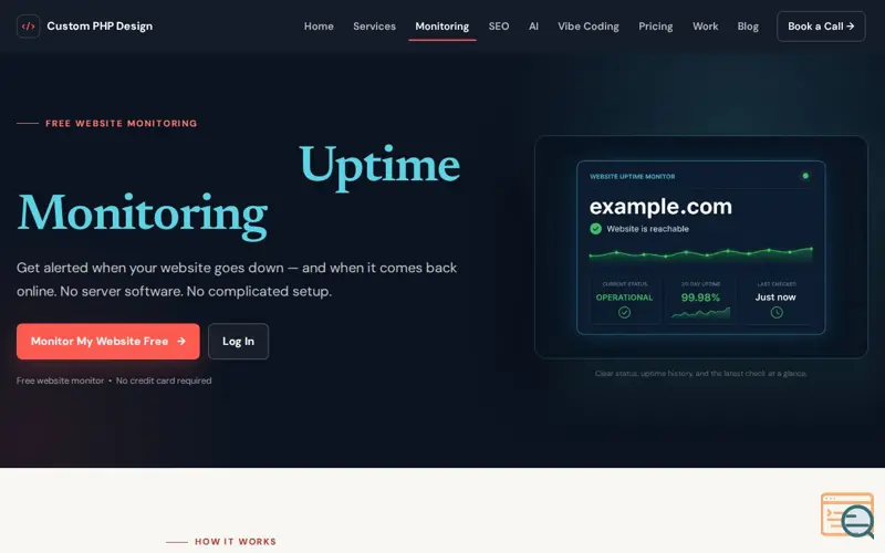 Screenshot of Custom PHP Design Website Monitor