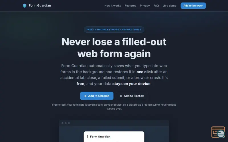 Screenshot of Form Guardian