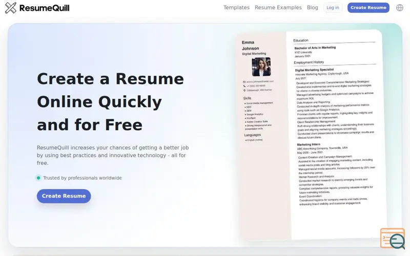 Screenshot of ResumeQuill