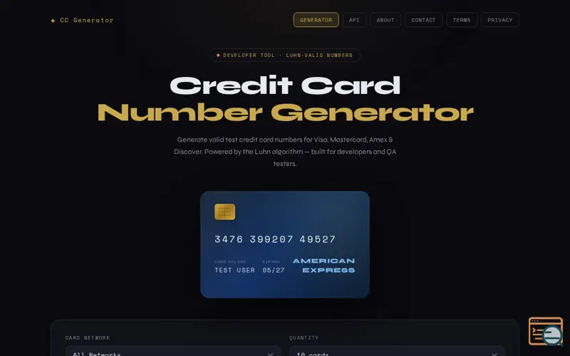 Screenshot of Credit Card Number Generator