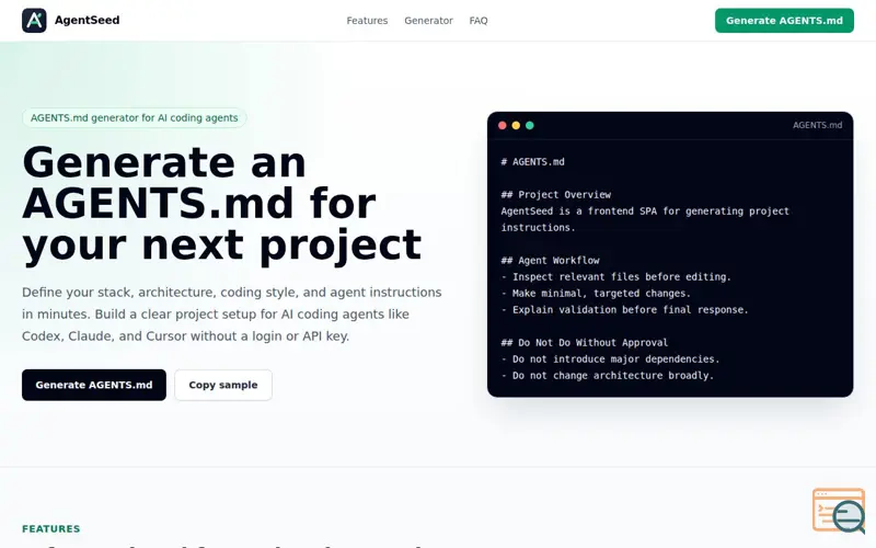 Screenshot of AgentSeed, a launch using Visitors